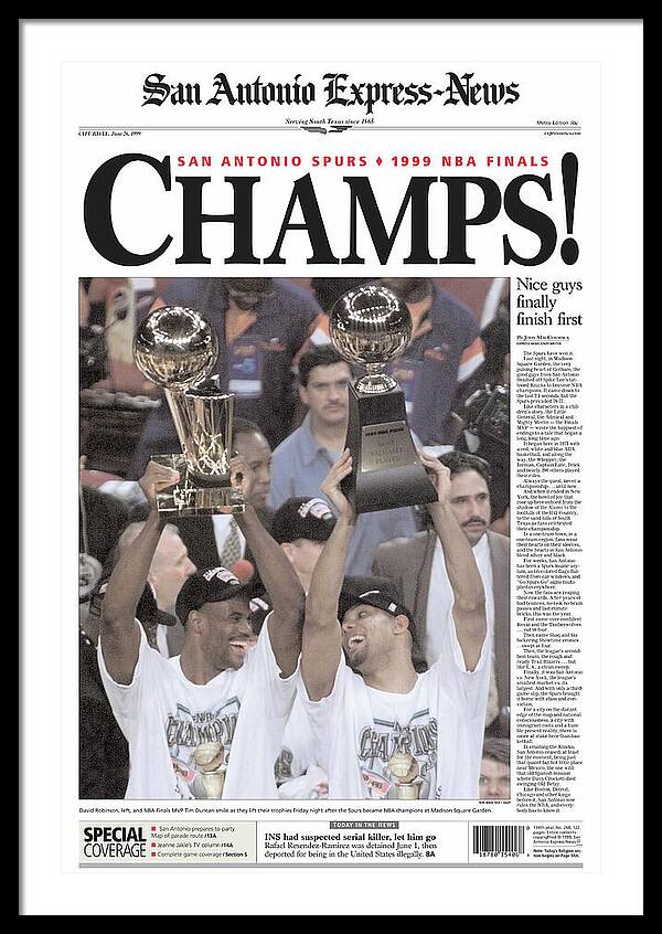 San Antonio Spurs 1999 NBA Finals Champs - Framed Print