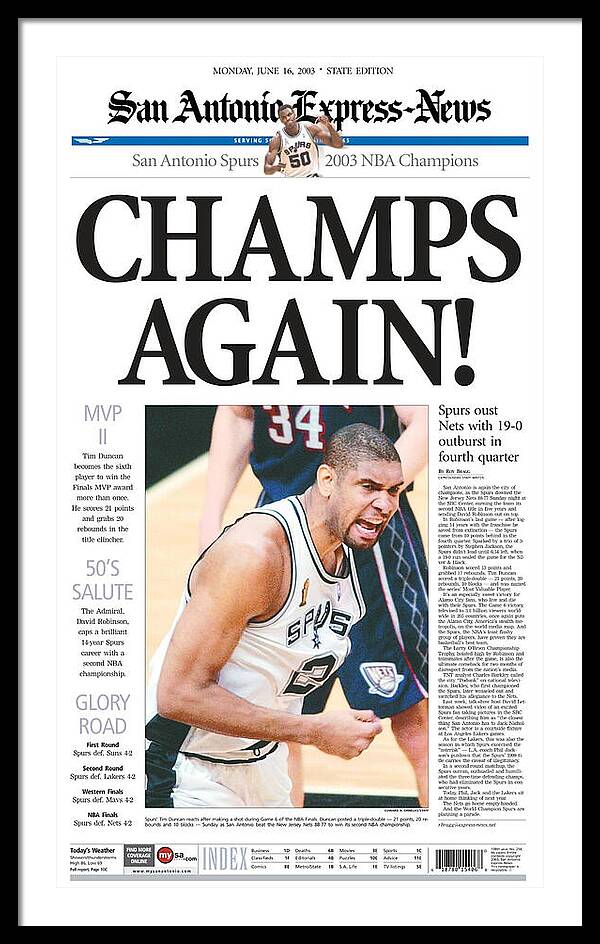 San Antonio Spurs 2003 NBA Champions - Framed Print
