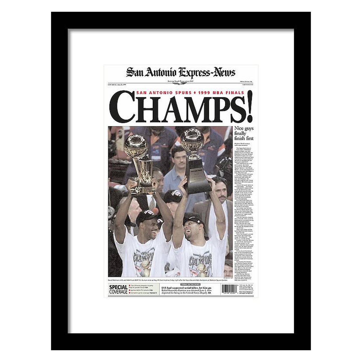 San Antonio Spurs 1999 NBA Finals Champs - Framed Print