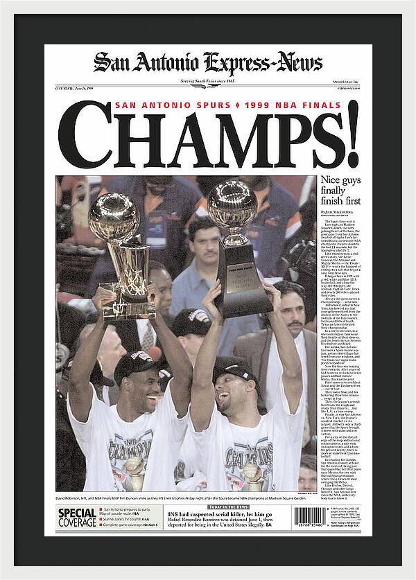 San Antonio Spurs 1999 NBA Finals Champs - Framed Print