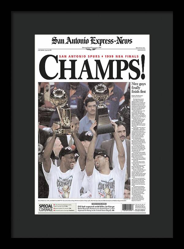 San Antonio Spurs 1999 NBA Finals Champs - Framed Print
