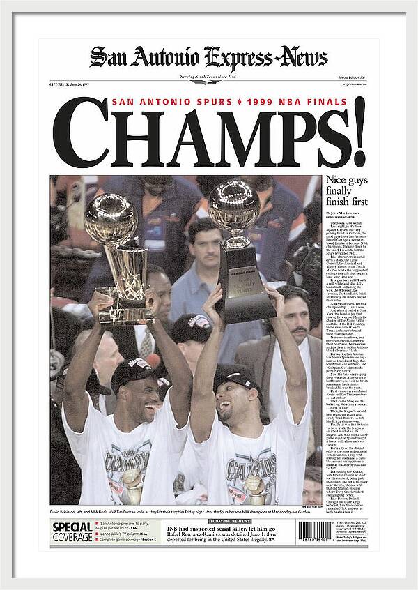 San Antonio Spurs 1999 NBA Finals Champs - Framed Print