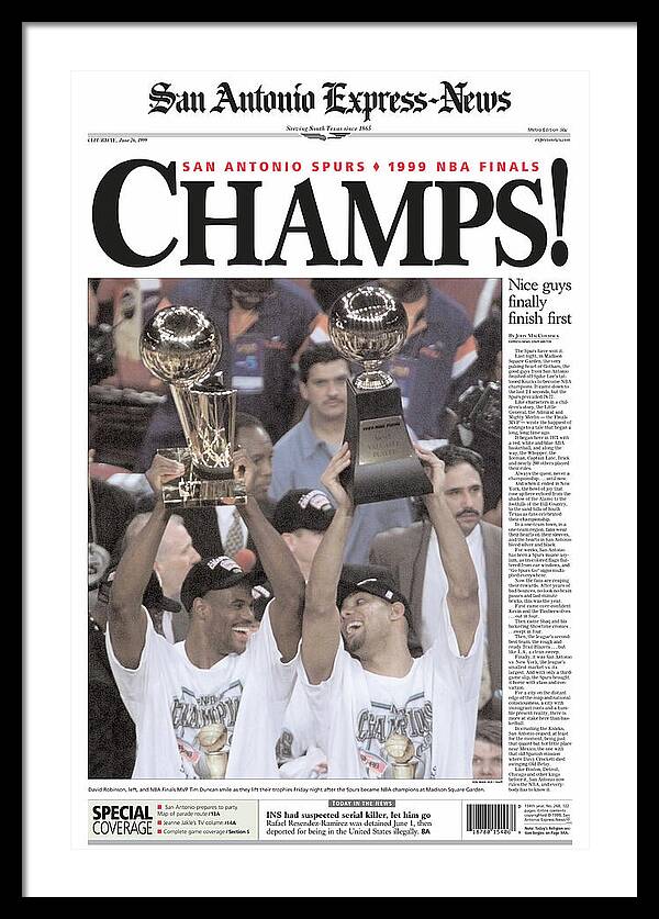 San Antonio Spurs 1999 NBA Finals Champs - Framed Print