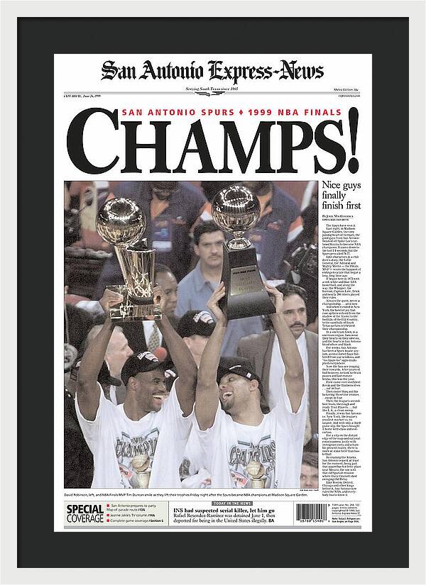 San Antonio Spurs 1999 NBA Finals Champs - Framed Print