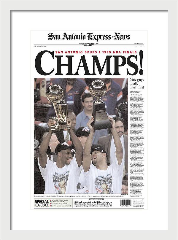 San Antonio Spurs 1999 NBA Finals Champs - Framed Print