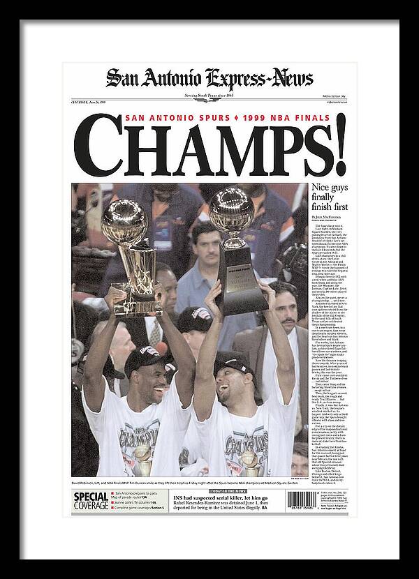 San Antonio Spurs 1999 NBA Finals Champs - Framed Print