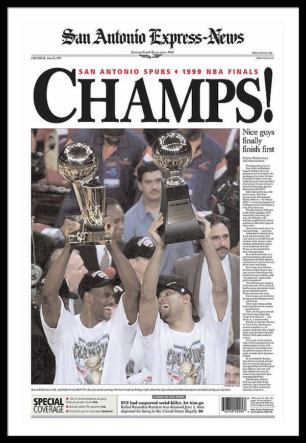 San Antonio Spurs 1999 NBA Finals Champs - Framed Print