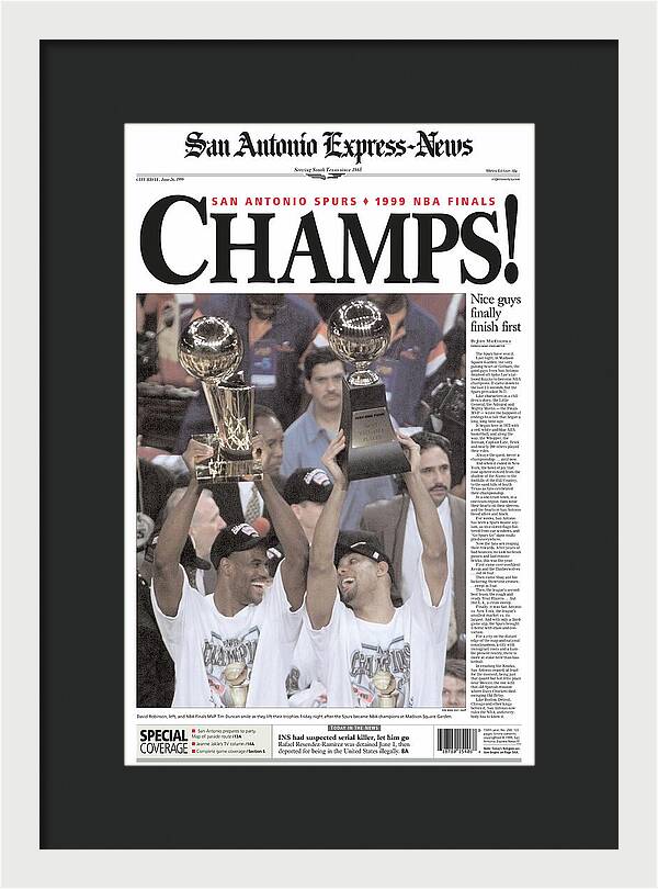 San Antonio Spurs 1999 NBA Finals Champs - Framed Print