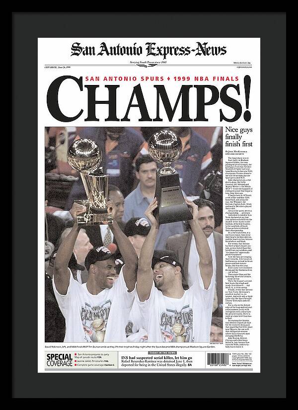 San Antonio Spurs 1999 NBA Finals Champs - Framed Print