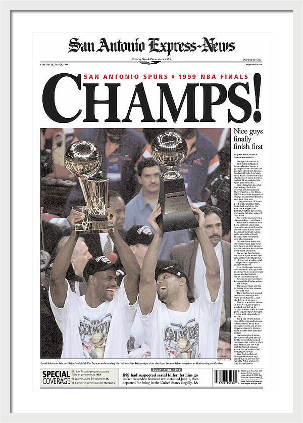 San Antonio Spurs 1999 NBA Finals Champs - Framed Print