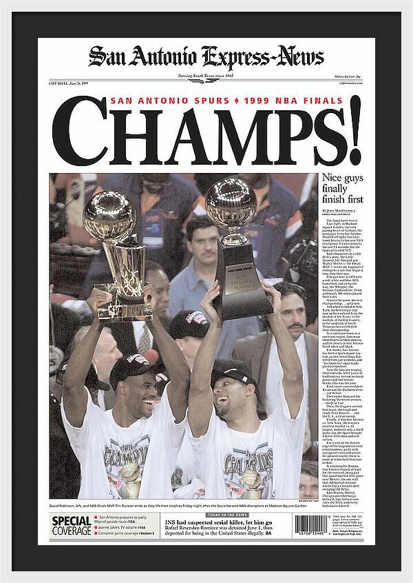 San Antonio Spurs 1999 NBA Finals Champs - Framed Print