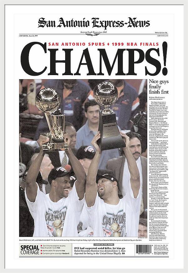 San Antonio Spurs 1999 NBA Finals Champs - Framed Print