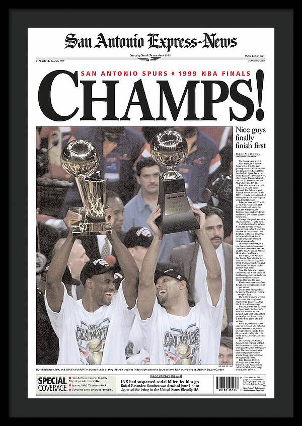 San Antonio Spurs 1999 NBA Finals Champs - Framed Print