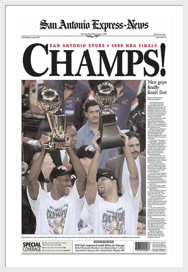San Antonio Spurs 1999 NBA Finals Champs - Framed Print
