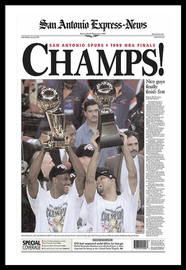 San Antonio Spurs 1999 NBA Finals Champs - Framed Print