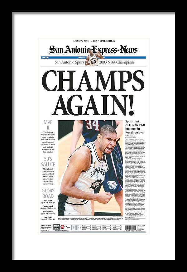 San Antonio Spurs 2003 NBA Champions - Framed Print