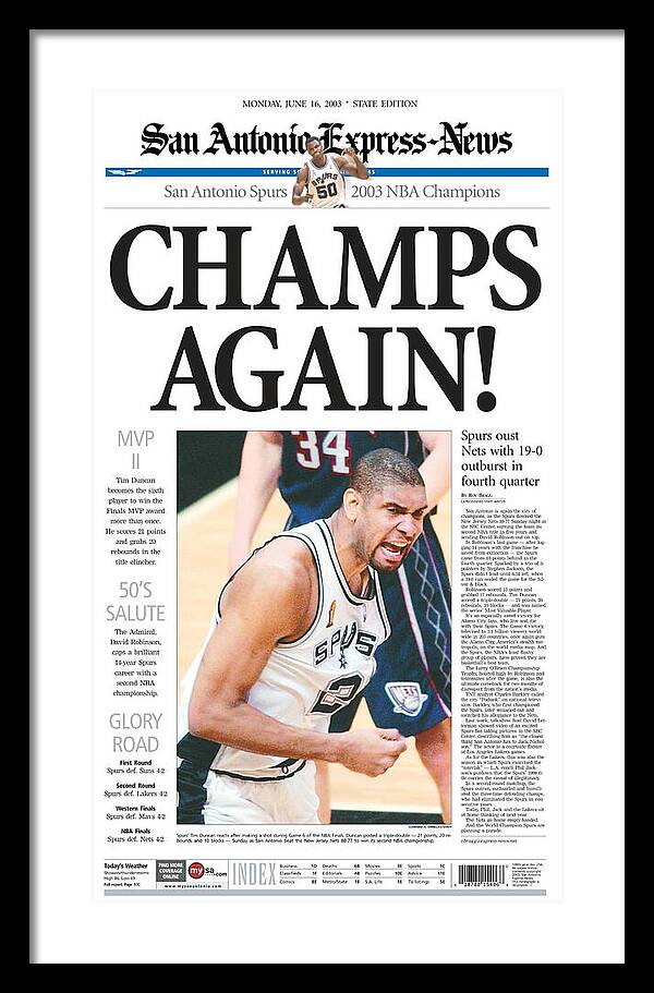 San Antonio Spurs 2003 NBA Champions - Framed Print