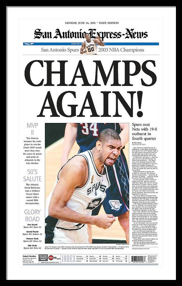 San Antonio Spurs 2003 NBA Champions - Framed Print