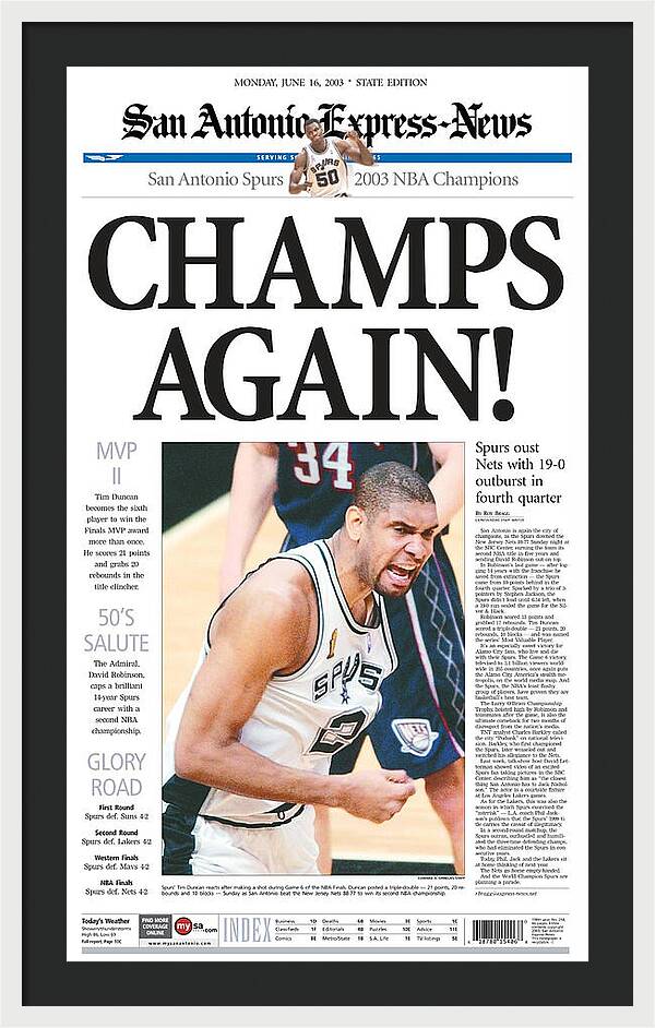 San Antonio Spurs 2003 NBA Champions - Framed Print
