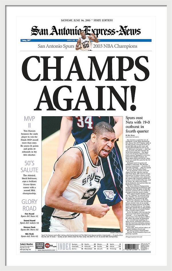 San Antonio Spurs 2003 NBA Champions - Framed Print