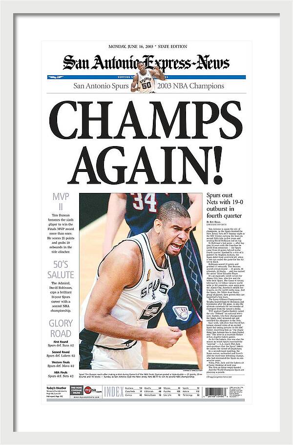 San Antonio Spurs 2003 NBA Champions - Framed Print