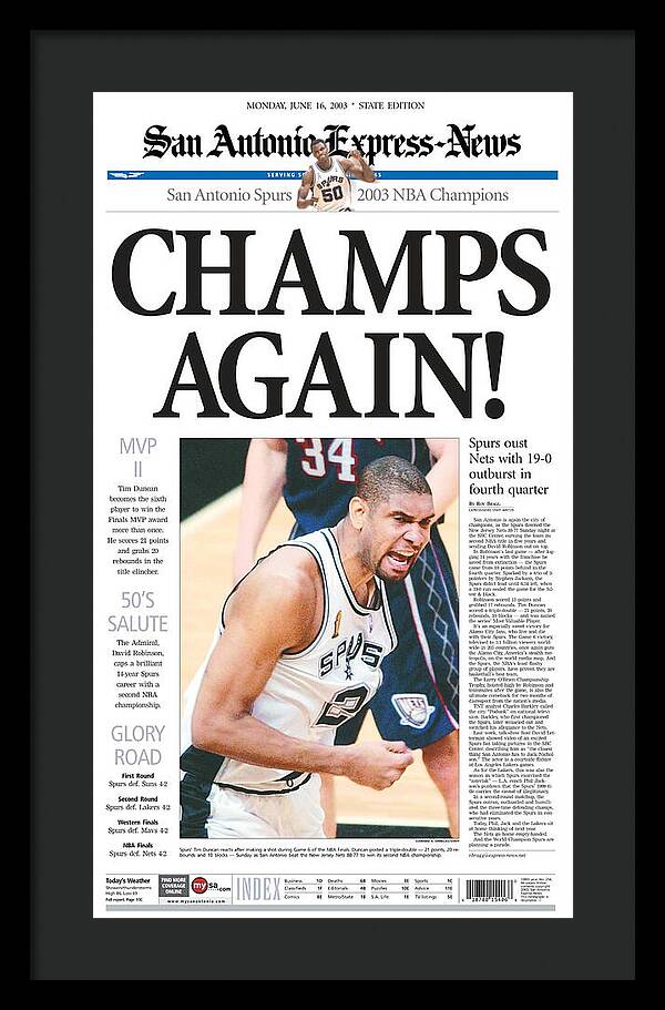San Antonio Spurs 2003 NBA Champions - Framed Print