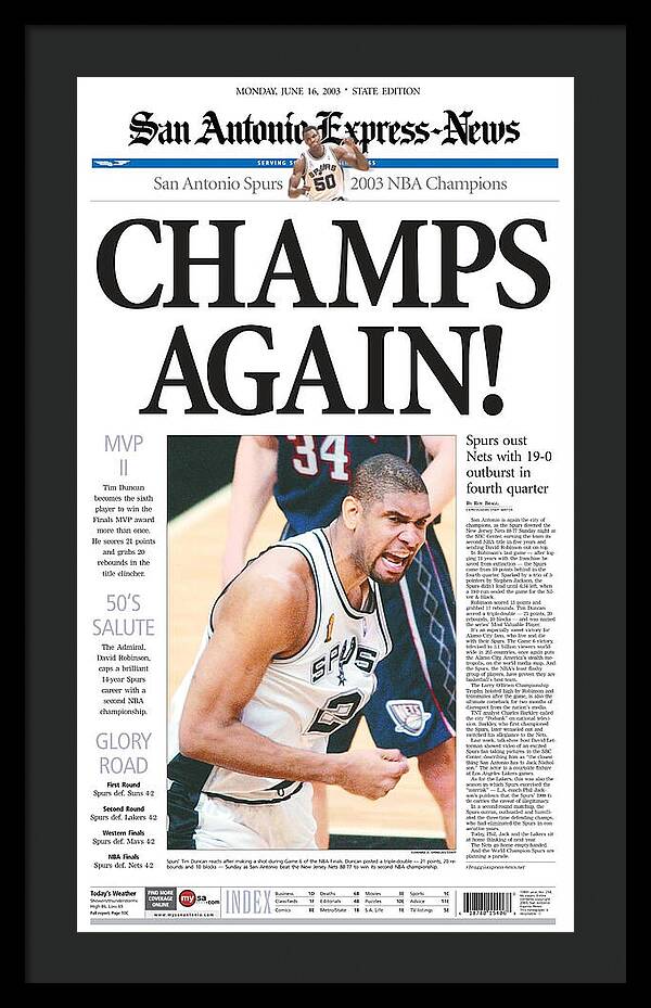 San Antonio Spurs 2003 NBA Champions - Framed Print