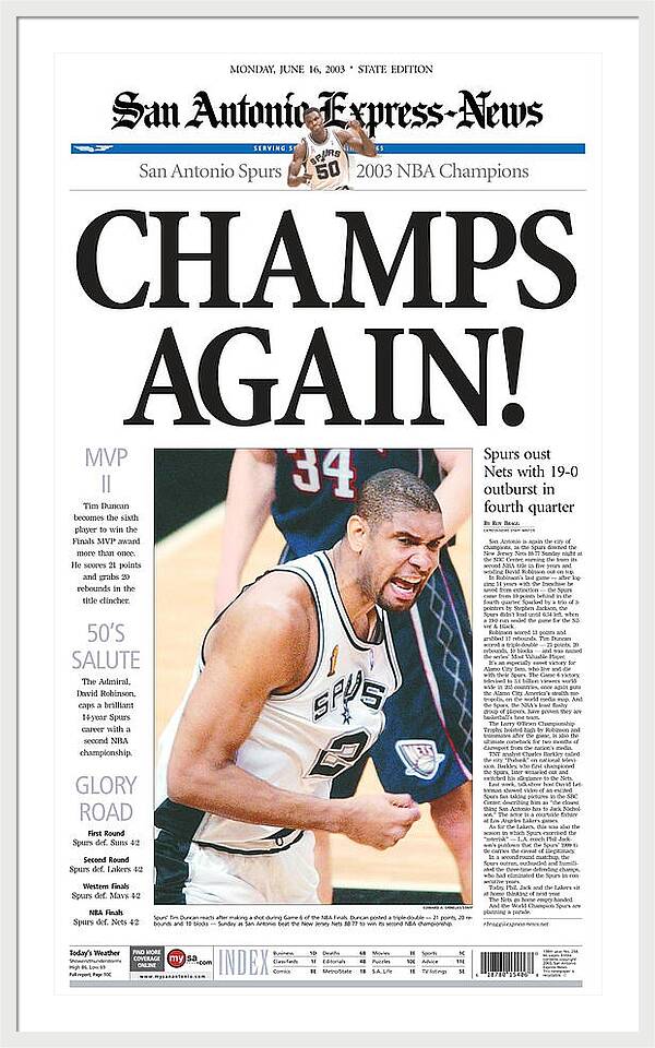 San Antonio Spurs 2003 NBA Champions - Framed Print