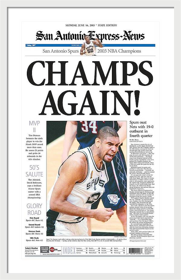 San Antonio Spurs 2003 NBA Champions - Framed Print