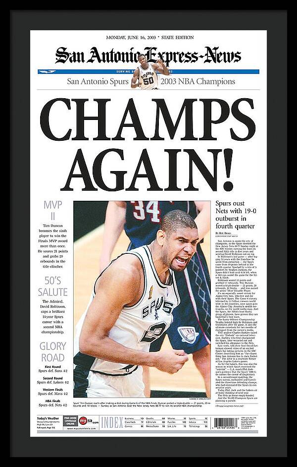 San Antonio Spurs 2003 NBA Champions - Framed Print