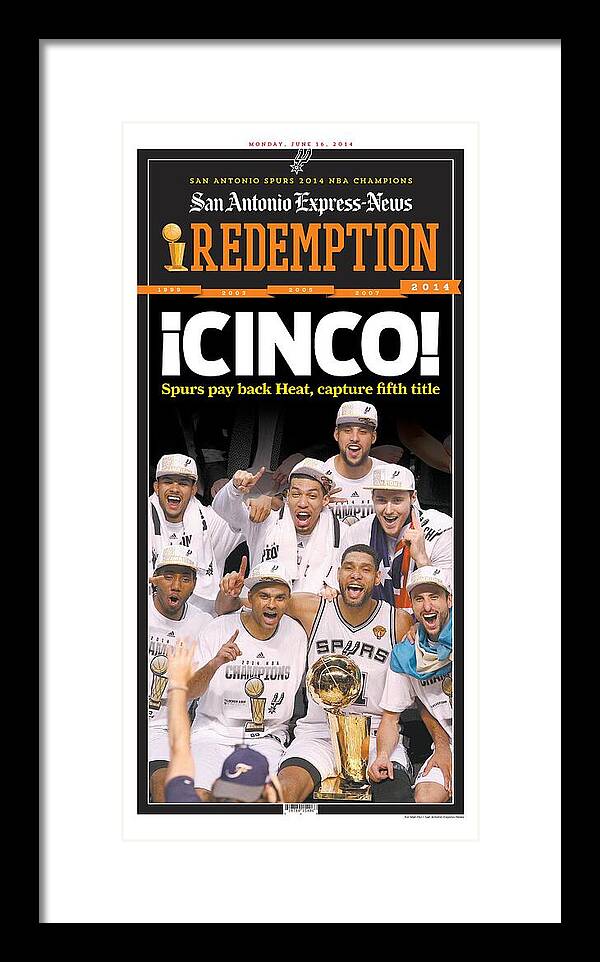 San Antonio Spurs Celebrate Fifth NBA Championship 2014 - Framed Print